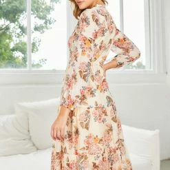 Into Fashion Vilma Dress - Beige Floral CLOTHING