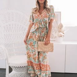 WeLove Fashion CLOTHING Marina Skirt - Turquoise Print