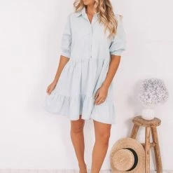 Pink Diamond CLOTHING Sanaz Dress - Light Blue