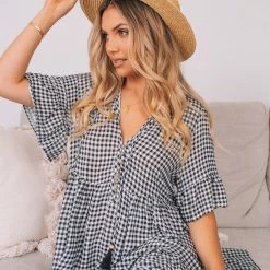 WeLove Fashion Deserae Dress - Black Gingham CLOTHING