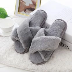 Alibaba Fluffy Slippers - Grey FOOTWEAR