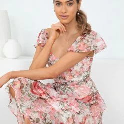 Style State Fluttering Dress - Pink Print CLOTHING