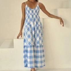 Florencia The Label Foley Maxi Dress - Blue Check