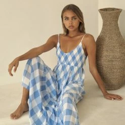 Florencia The Label Foley Maxi Dress - Blue Check