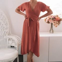 Style Box Tended Dress - Rust CLOTHING