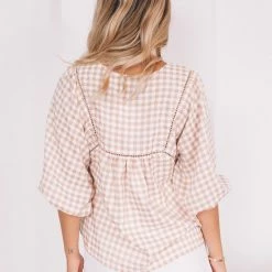 WeLove Fashion Deserae Top - Beige Gingham CLOTHING