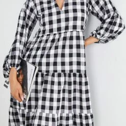 Miracle Fashion Adenique Dress - Black Gingham CLOTHING