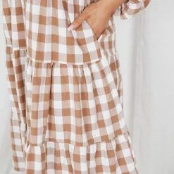 Miracle Fashion Adenique Dress - Tan Gingham 15 Miracle Fashion Adenique Dress - Tan Gingham