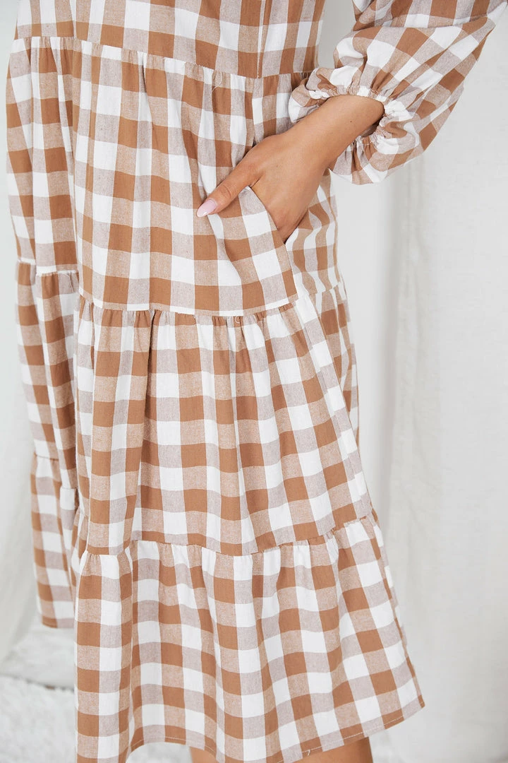 Miracle Fashion Adenique Dress - Tan Gingham 9 Miracle Fashion Adenique Dress - Tan Gingham