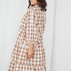 Miracle Fashion Adenique Dress - Tan Gingham