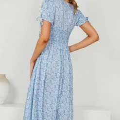 Evermore Fashion Agostina Dress - Blue Print CLOTHING