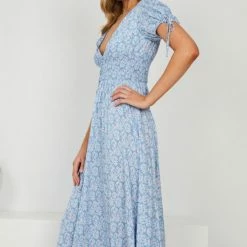 Evermore Fashion Agostina Dress - Blue Print CLOTHING