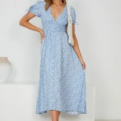 Evermore Fashion Agostina Dress - Blue Print CLOTHING