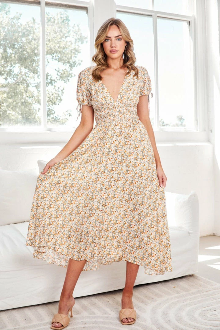 Evermore Fashion CLOTHING Agostina Dress - Orange Print 3 Evermore Fashion CLOTHING Agostina Dress - Orange Print