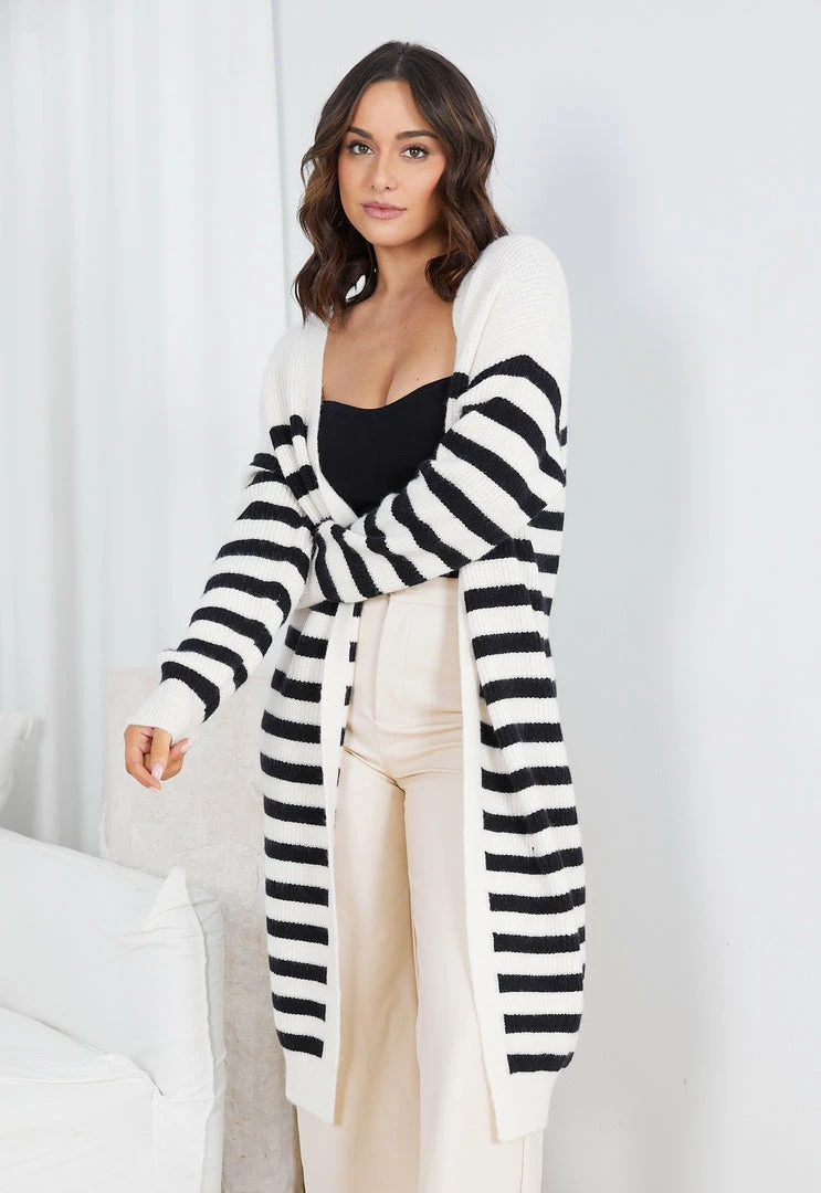 Miracle Fashion Amiaty Cardigan - Cream Stripe CLOTHING 7 Miracle Fashion Amiaty Cardigan - Cream Stripe CLOTHING