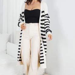 Miracle Fashion Amiaty Cardigan - Cream Stripe CLOTHING