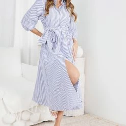WeLove Fashion Antonette Dress - Blue Stripe CLOTHING