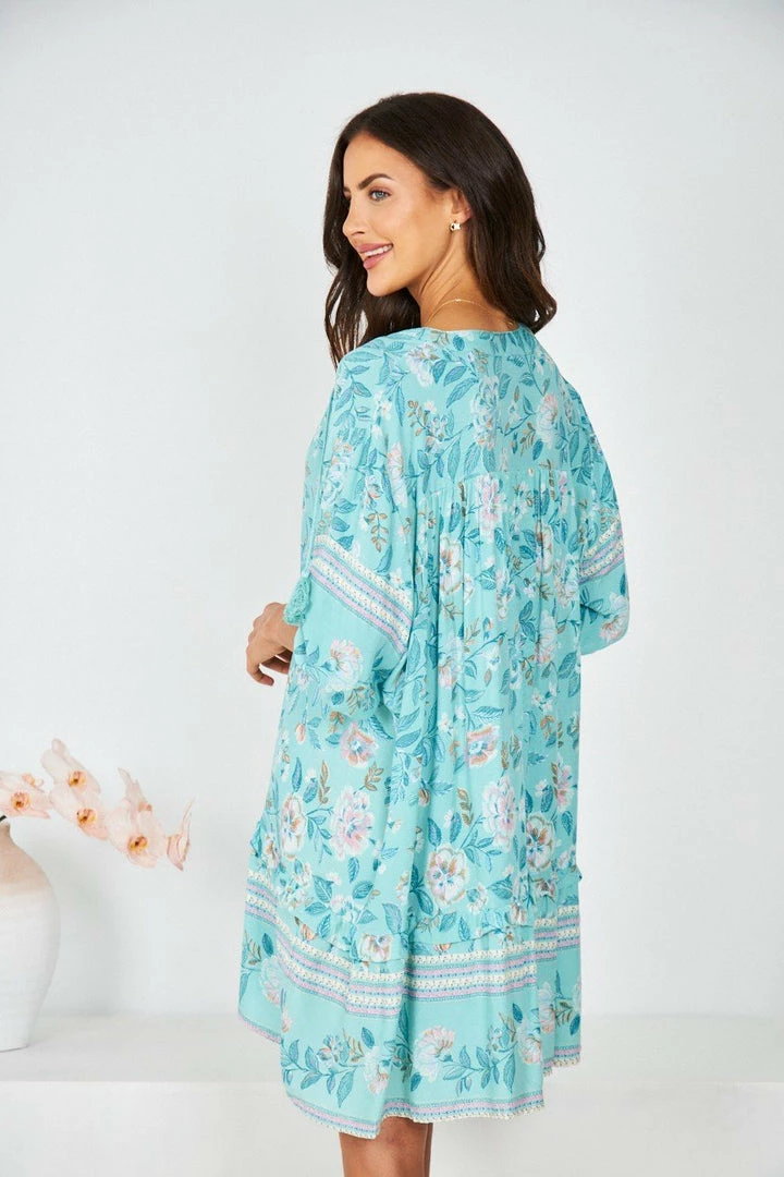 HQ Fashion Aurina Dress - Aqua Print CLOTHING 5 HQ Fashion Aurina Dress - Aqua Print CLOTHING