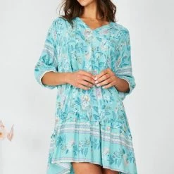 HQ Fashion Aurina Dress - Aqua Print CLOTHING