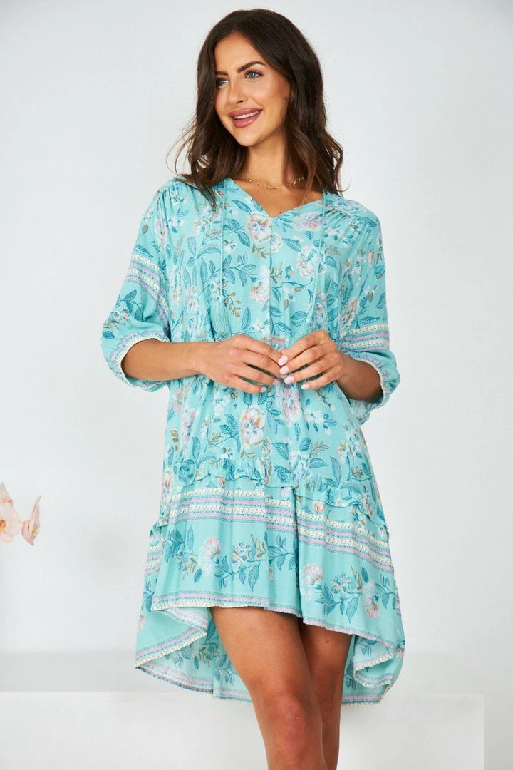 HQ Fashion Aurina Dress - Aqua Print CLOTHING 3 HQ Fashion Aurina Dress - Aqua Print CLOTHING