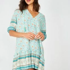 HQ Fashion Aurina Dress - Sage Multi CLOTHING
