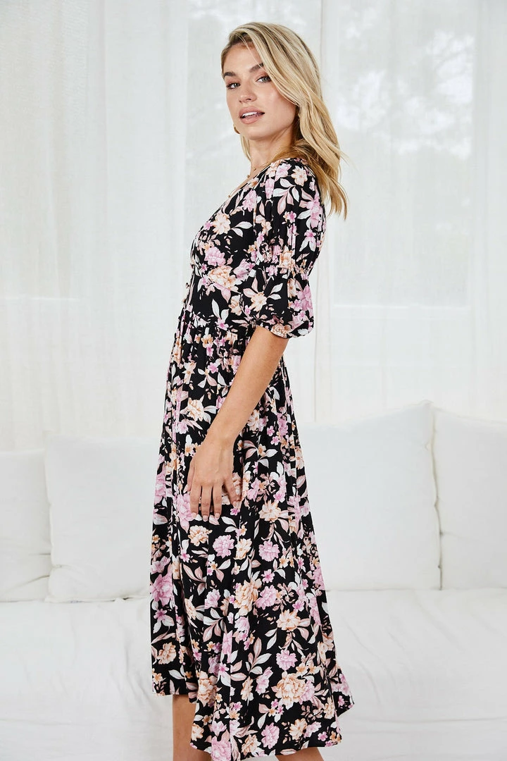 YH & Co (Chloe Yip) CLOTHING Aviona Dress - Black Floral 5 YH & Co (Chloe Yip) CLOTHING Aviona Dress - Black Floral