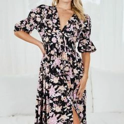 YH & Co (Chloe Yip) CLOTHING Aviona Dress - Black Floral