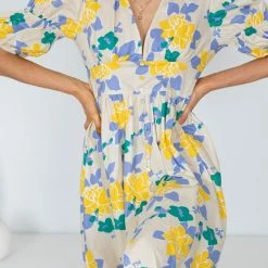 YH & Co (Chloe Yip) Aviona Dress - Beige Floral 10 YH & Co (Chloe Yip) Aviona Dress - Beige Floral