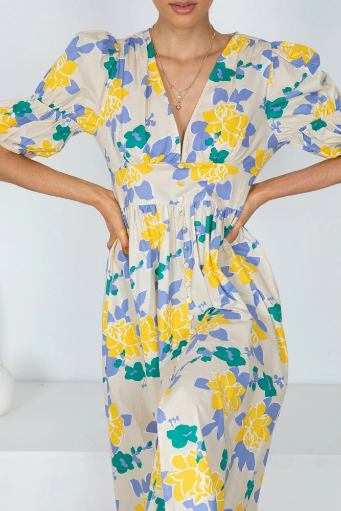 YH & Co (Chloe Yip) Aviona Dress - Beige Floral 5 YH & Co (Chloe Yip) Aviona Dress - Beige Floral