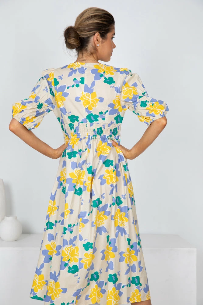 YH & Co (Chloe Yip) Aviona Dress - Beige Floral 4 YH & Co (Chloe Yip) Aviona Dress - Beige Floral