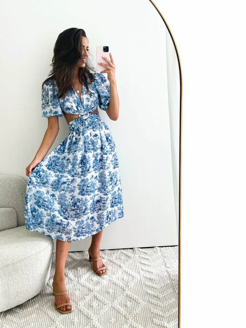 YH & Co (Chloe Yip) Ayala Dress - Blue Print CLOTHING 9 YH & Co (Chloe Yip) Ayala Dress - Blue Print CLOTHING