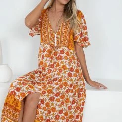 HQ Fashion CLOTHING Ersilia Dress - Mustard Print