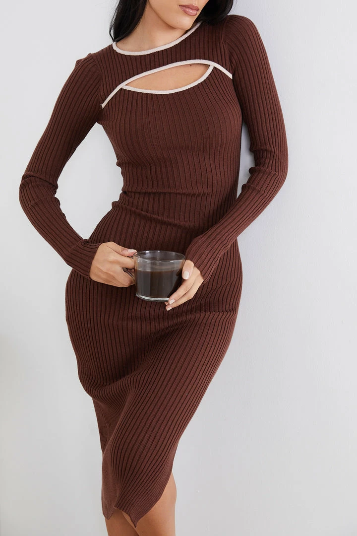 Style Box CLOTHING Bentlene Knit Dress - Chocolate 3 Style Box CLOTHING Bentlene Knit Dress - Chocolate