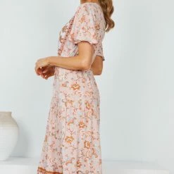 HQ Fashion CLOTHING Cadena Dress - Peach Print