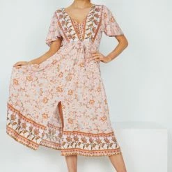 HQ Fashion CLOTHING Cadena Dress - Peach Print