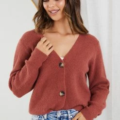 HQ Fashion CLOTHING Carmelline Cardigan - Rust