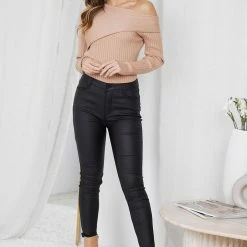 Rock Denim Colette Knit Top - Beige CLOTHING