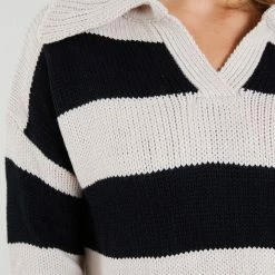 Pink Diamond CLOTHING Cormay Knit - Cream Stripe