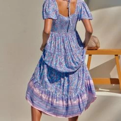 Jaase CLOTHING Cranberry Maxi Dress - Blue Flamingo Print