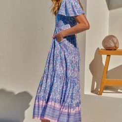 Jaase CLOTHING Cranberry Maxi Dress - Blue Flamingo Print 8 Jaase CLOTHING Cranberry Maxi Dress - Blue Flamingo Print