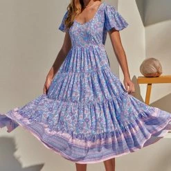 Jaase CLOTHING Cranberry Maxi Dress - Blue Flamingo Print