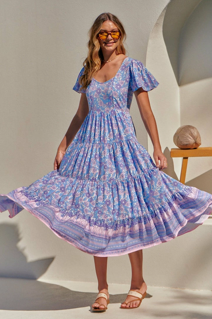 Jaase CLOTHING Cranberry Maxi Dress - Blue Flamingo Print 3 Jaase CLOTHING Cranberry Maxi Dress - Blue Flamingo Print