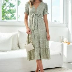 Style Box Laurissa Dress - Sage Print CLOTHING