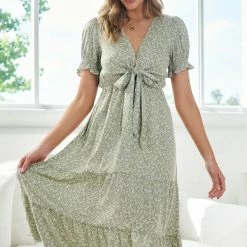 Style Box Laurissa Dress - Sage Print CLOTHING