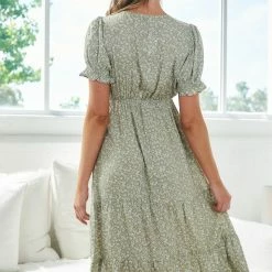 Style Box Laurissa Dress - Sage Print CLOTHING