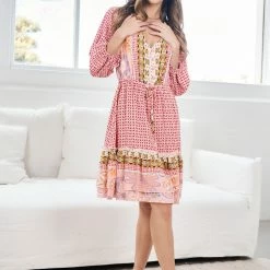 Miracle Fashion CLOTHING Florette Dress - Pink Print 11 Miracle Fashion CLOTHING Florette Dress - Pink Print