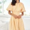 YH & Co (Chloe Yip) Gertrude Dress - Orange Check CLOTHING