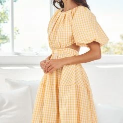 YH & Co (Chloe Yip) Gertrude Dress - Orange Check CLOTHING