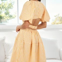 YH & Co (Chloe Yip) Gertrude Dress - Orange Check CLOTHING