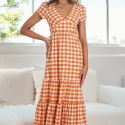 Sweetacacia CLOTHING Lareyna Dress - Orange Gingham